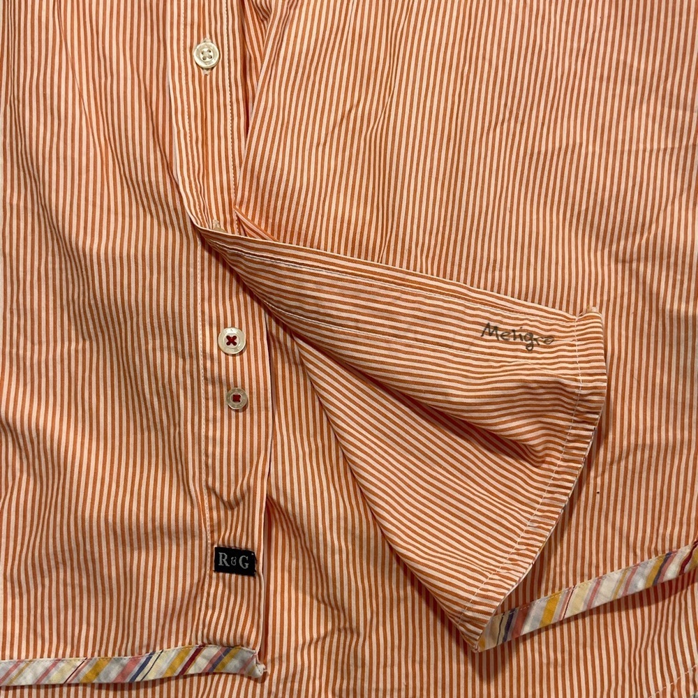 Vintage Robert Graham R&G Mens Orange Seersucker Long Sleeve Shirt Size Medium - Picture 4 of 8